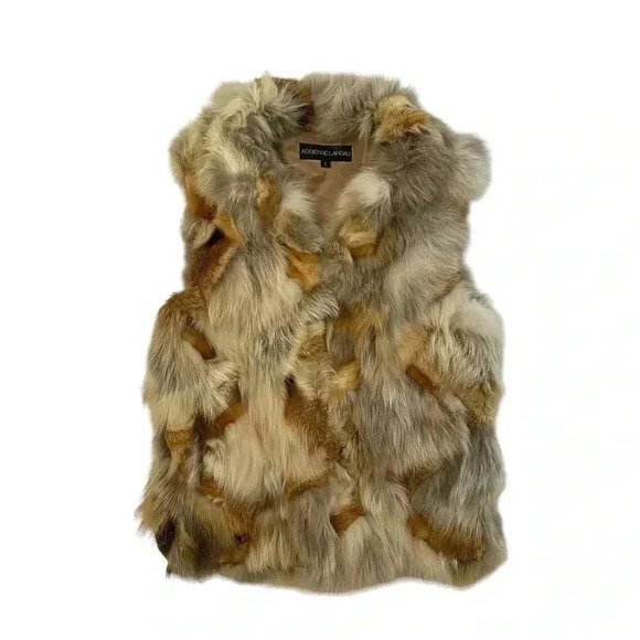 Adrienne Landau 100% Real Fox Fur Vest - Brown Tan Cream Gray - Size Small - Picture 1 of 6